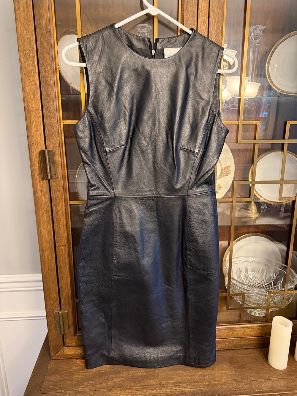 Vintage Newport News Black Sleeveless Leather Sheath Dress